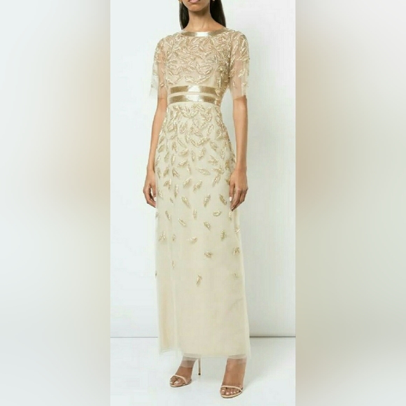 (*)$11,790 NEW R18 OSCAR DE LA RENTA CHAMPAGNE GOLD LEAF BEAD GOWN US 6, 12 - Picture 6 of 15